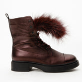 The Kajapati Burgundy Leather Natural Fur Mid Calf Boot