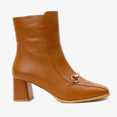 The Bukres Tan Leather Block Heel Mid Calf Boot