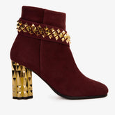 The Metal Burgundy Suede Leather Block Heel Boot