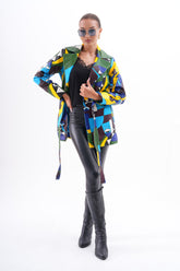Sienna Abstract Art Leather Jacket – Blue Green Edition