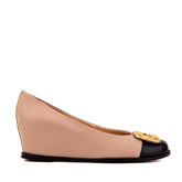The Selene Beige Black Leather Wedge Heel Shoe