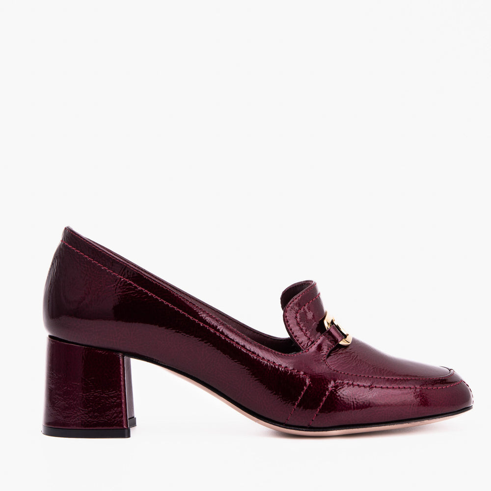 The Victoria Burgundy Leather Block Heel Pump Shoe