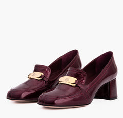 The Victoria Burgundy Leather Block Heel Pump Shoe