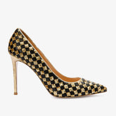 The Saks Tory Gold Black Handwoven Leather Pump Shoe