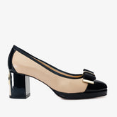 The Fano Beige Leather Cap Toe Block Heel Pump Shoe
