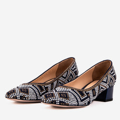 The Nampula Navy Crystal-Embellished Leather Pump