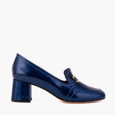 The Victoria Navy Blue Leather Block Heel Pump Shoe