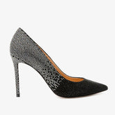 The Bago Black Silver Glitter Leather Pump Shoe