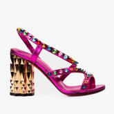 The Caris Fuchsia Block Heel Spike Leather Sandal Final Sale!