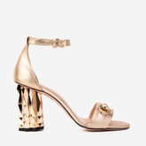 The Avlonya Block Heel Gold Leather Ankle Strap Sandal