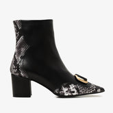 The Gray Black White Leather Block Heel Boot