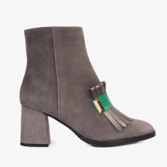 The Luksor Grey Suede Leather Block Heel Boot