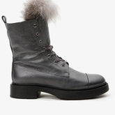 The Kajapati Grey Leather Natural Fur Mid Calf Boot