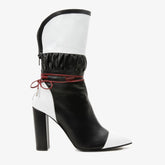 The Lucca Black White Leather Mid Calf High Heel Boot Limited Edition