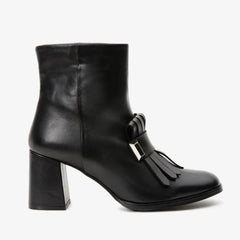 The Luksor Black Leather Block Heel Boot