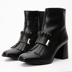 The Luksor Black Leather Block Heel Boot