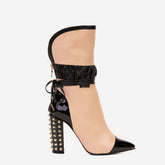 The Lucca Nude Black Leather Mid Calf High Heel Boot Limited Edition