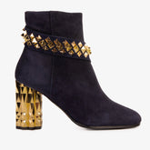 The Metal Navy Suede Leather Block Heel Boot