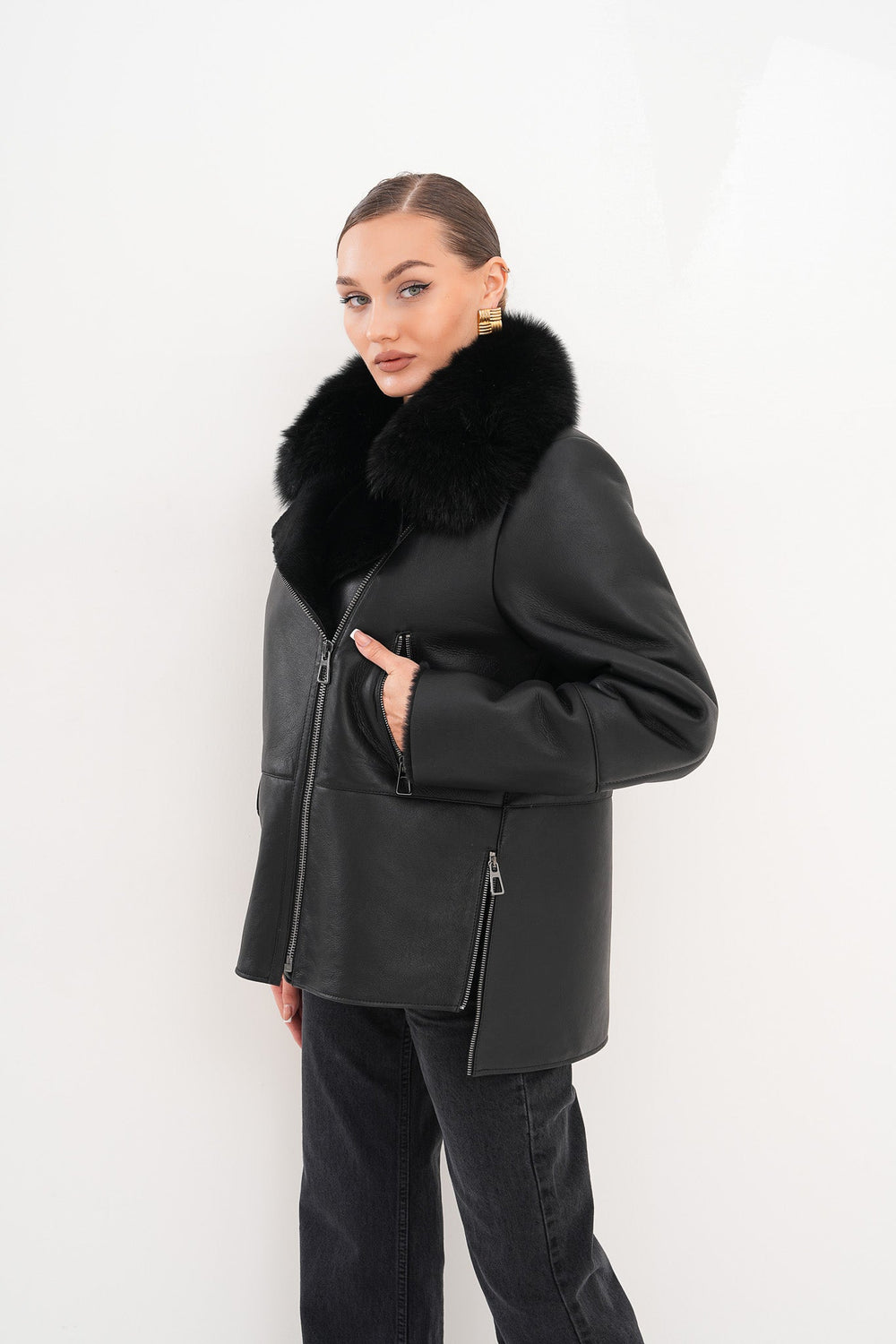 The Duchess Shearling Black Leather Jacket