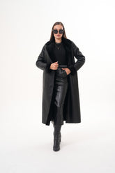 The Raven Long Shearling Black Leather Leather Jacket