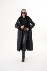 The Raven Long Shearling Black Leather Leather Jacket