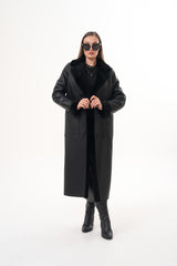 The Raven Long Shearling Black Leather Leather Jacket