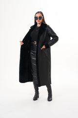 The Raven Long Shearling Black Leather Leather Jacket