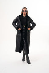 The Raven Long Shearling Black Leather Leather Jacket