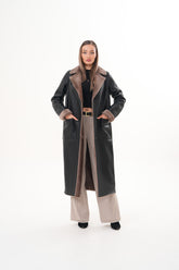 The Florence Long Shearling Black Leather Jacket