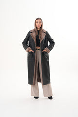 The Florence Long Shearling Black Leather Jacket