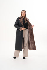 The Florence Long Shearling Black Leather Jacket