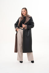 The Florence Long Shearling Black Leather Jacket