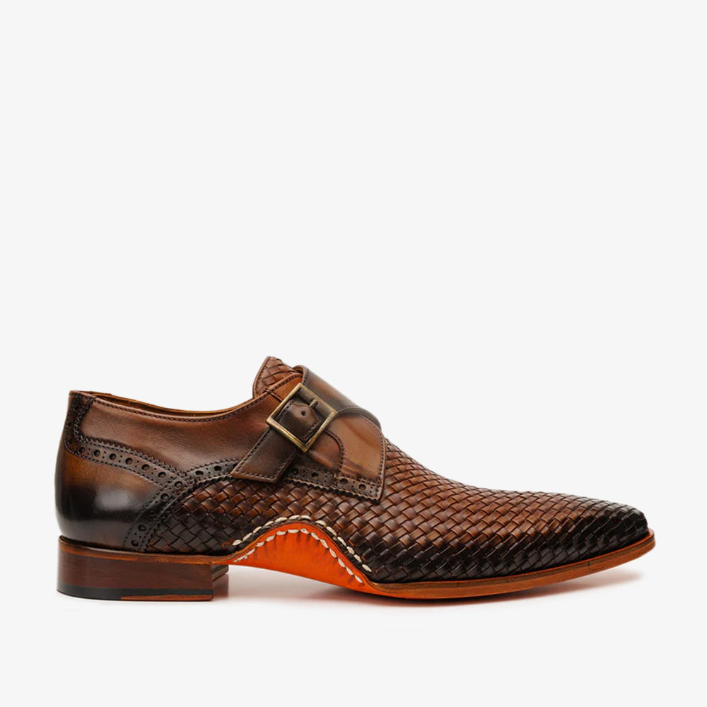 The Rolls Woven Tan Leather Single Monk Strap Handmade Shoe