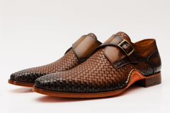 The Rolls Woven Tan Leather Single Monk Strap Handmade Shoe