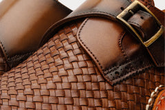 The Rolls Woven Tan Leather Single Monk Strap Handmade Shoe