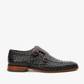 The Turan Black Woven Double Monk Strap Dress Shoe