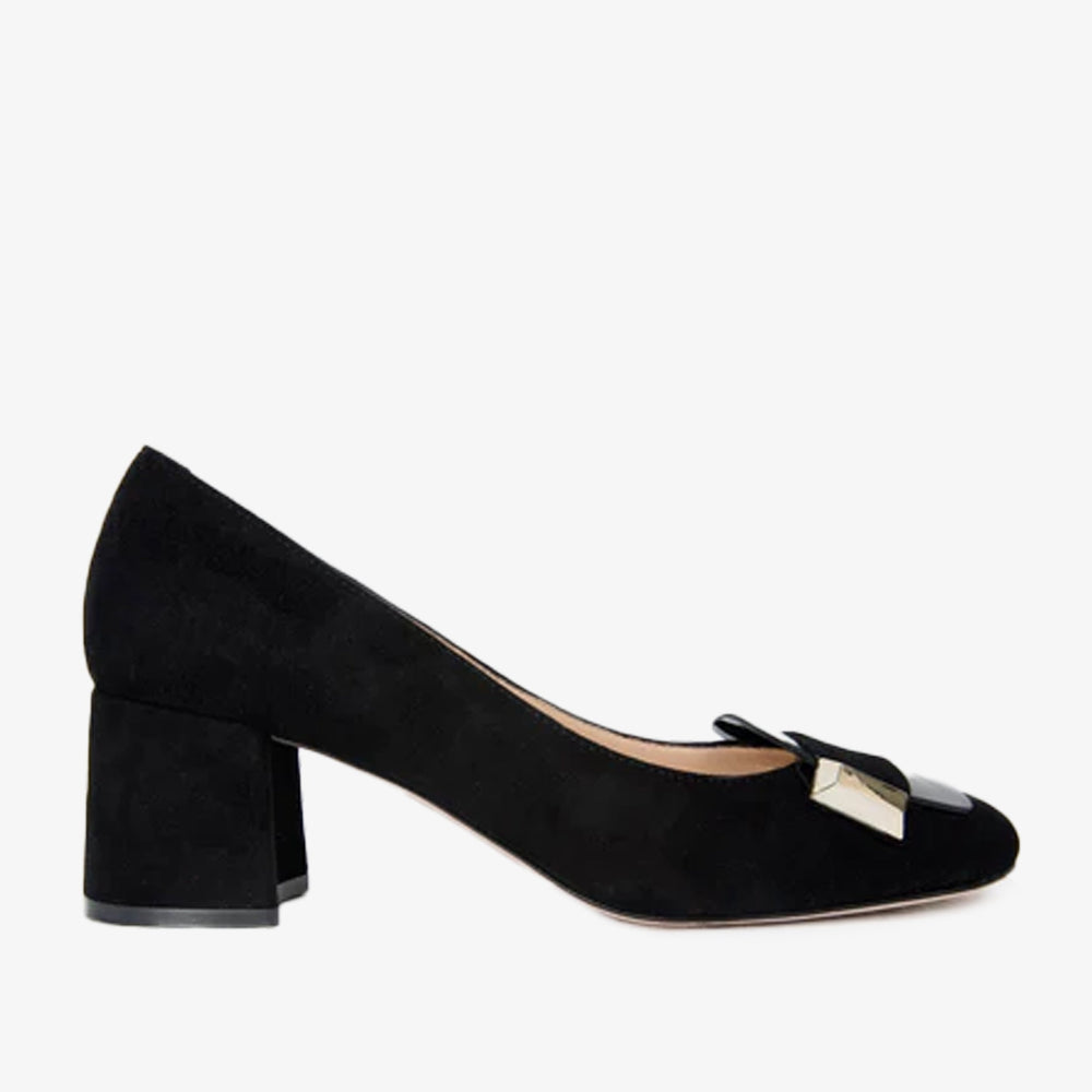 The Olney Black Suede Leather Block Heel Pump Shoe
