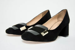 The Olney Black Suede Leather Block Heel Pump Shoe