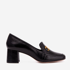 The Victoria Black Leather Block Heel Pump Shoe