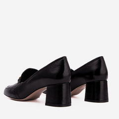 The Victoria Black Leather Block Heel Pump Shoe