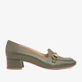 The Delhi Green Leather Block Heel Pump Shoe