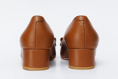 The Delhi Brown Leather Block Heel Pump Shoe