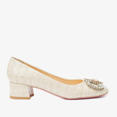 The Foggia Beige Leather Block Heel Pump Shoe