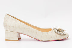 The Foggia Beige Leather Block Heel Pump Shoe