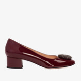 The Danish Burgundy Patent Leather Block Heel Pump Shoe