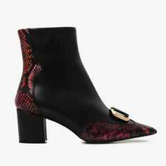 Gray Black Fuchsia Leather Block Heel Boot