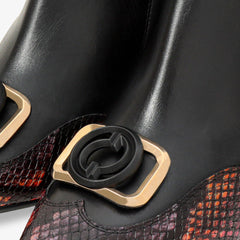 Gray Black Fuchsia Leather Block Heel Boot
