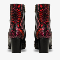 Gray Black Fuchsia Leather Block Heel Boot