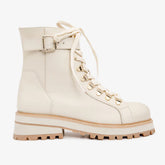 The Belgrano Cream Leather Lace-Up Ankle Boot With a Side Zipper
