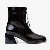 The Tackle Black Patent Leather Block Heel Boot